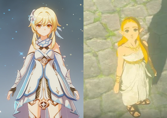 Lumine from Genshin Impact (left) and Zelda from Breath of the Wild (right)