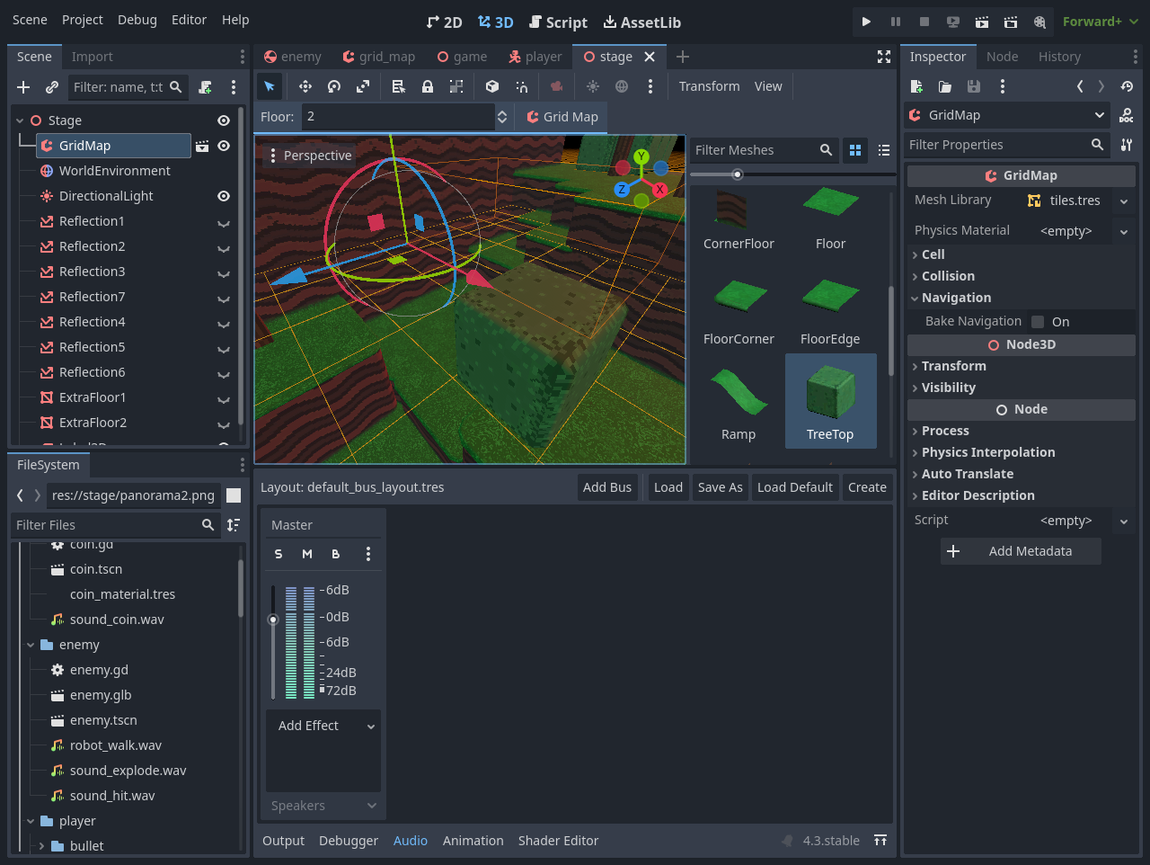 Image of the Godot interface showing off the grid function.