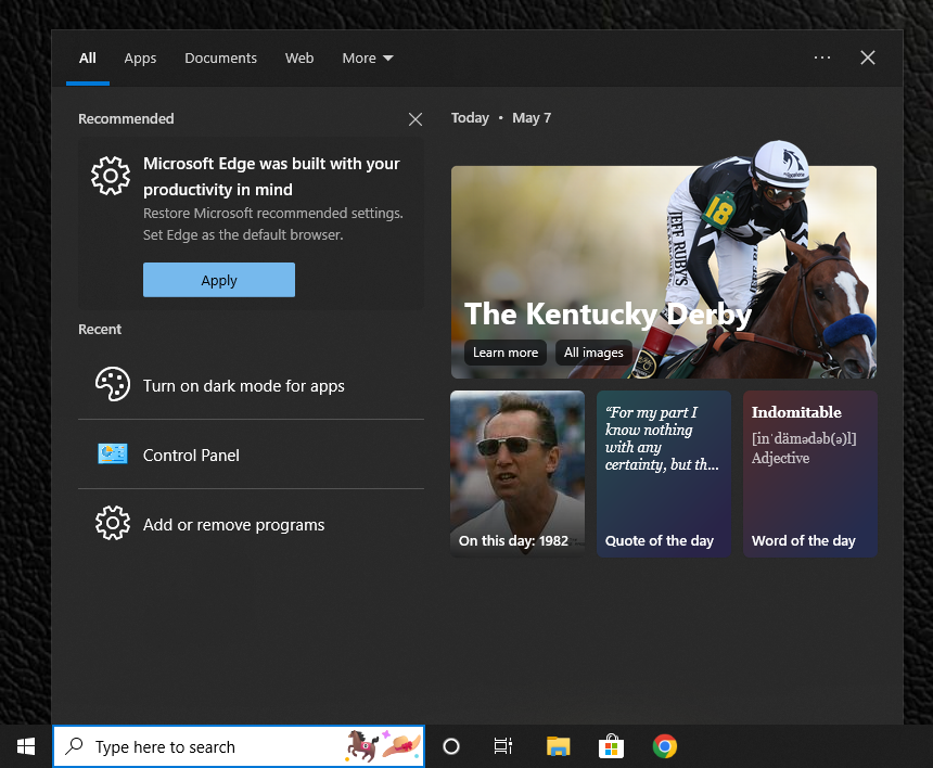 Screenshot of the Windows 10 interface