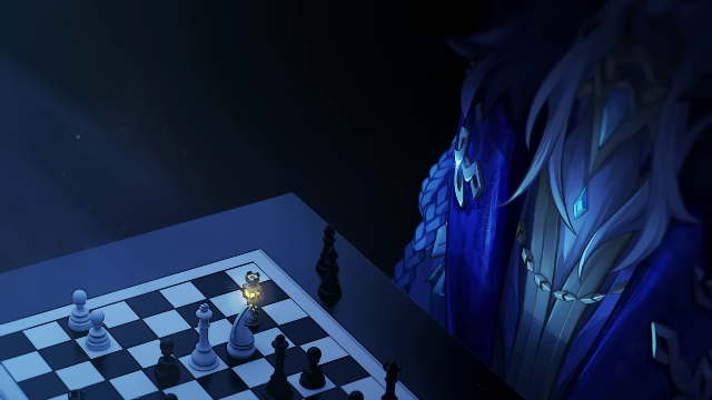 Pierro playing chess. Image is from a Genshin Impact story trailer