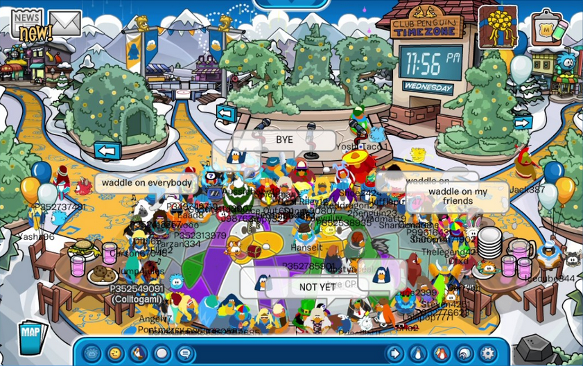 Image of Club Penguin during the Waddle-On party